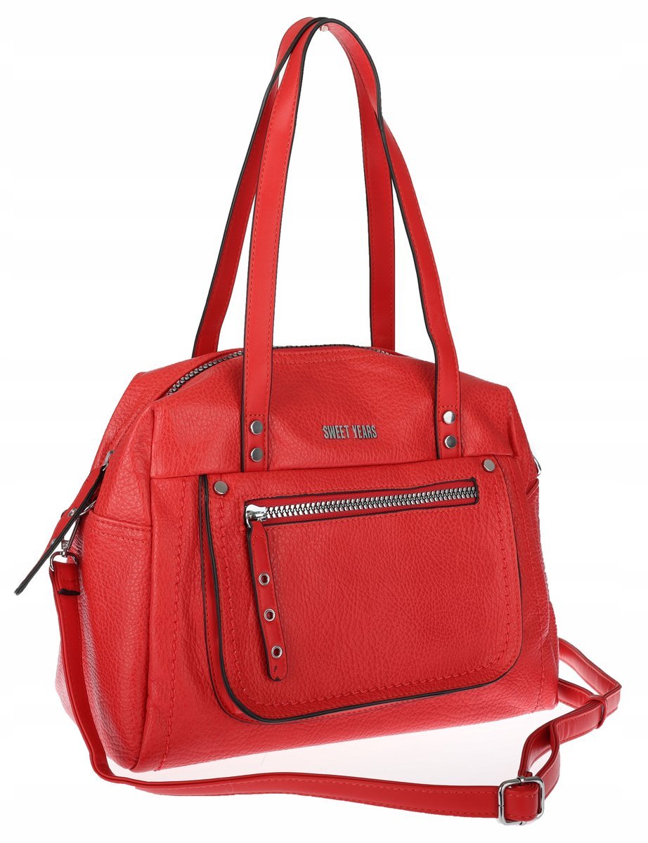 Elegancka torebka damska SWEET YEARS A4 eko skóra pasek 4104 Czerwona