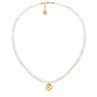 Naszyjniki - Choker naszyjnik pozłacany z pereł z medalionem - Manoki - miniaturka - grafika 1