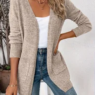 Swetry damskie - TEMU Damski Sweter Kardigan Oversize z Kołnierzem i Przednią Koszulkowa - Miękkie Szare Blazer na Wiosnę/Jesń, Biała Zapinana Kurtka (Brak) – - miniaturka - grafika 1