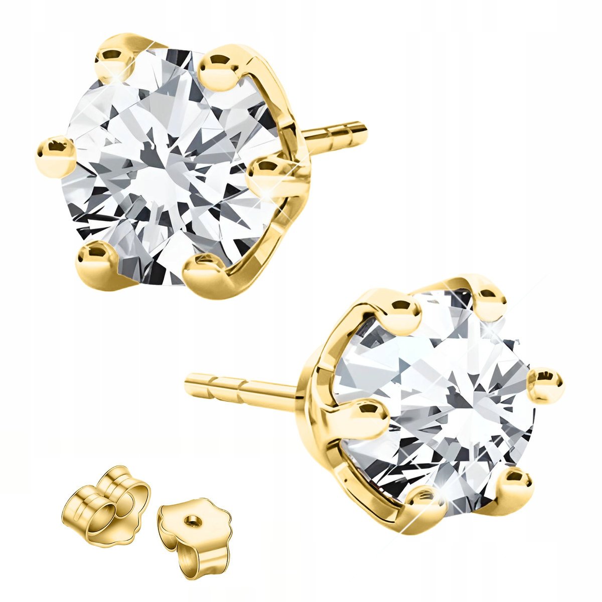 Złote Kolczyki Kółka z Cyrkoniami Okrągłe Cyrkonie 6mm SREBRO 925