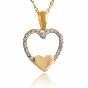Złoty Komplet 585 Łańcuszek z Zawieszką Serce Grawer - Zestawy biżuterii dla kobiet - miniaturka - grafika 1