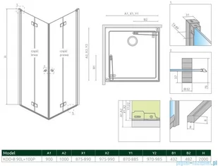 Radaway Nes KDD B Brushed Gold kabina 90x100 szczotkowane złoto 10024090-99-01L/10024100-99-01R - Kabiny prysznicowe - miniaturka - grafika 2