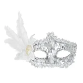 Dodatki do strojów karnawałowych - MASKA WENECKA CEKINY PIÓRA SREBRNA - miniaturka - grafika 1