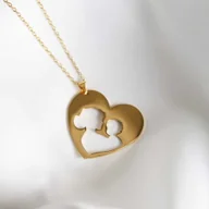 Naszyjniki - Naszyjnik duże złote serce mama dziecko stal szlachetna - miniaturka - grafika 1