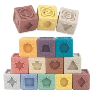 EDUKACYJNE KLOCKI MIĘKKIE SENSORYCZNE KOLOROWE 12SZT - Zabawki interaktywne dla dzieci - miniaturka - grafika 1
