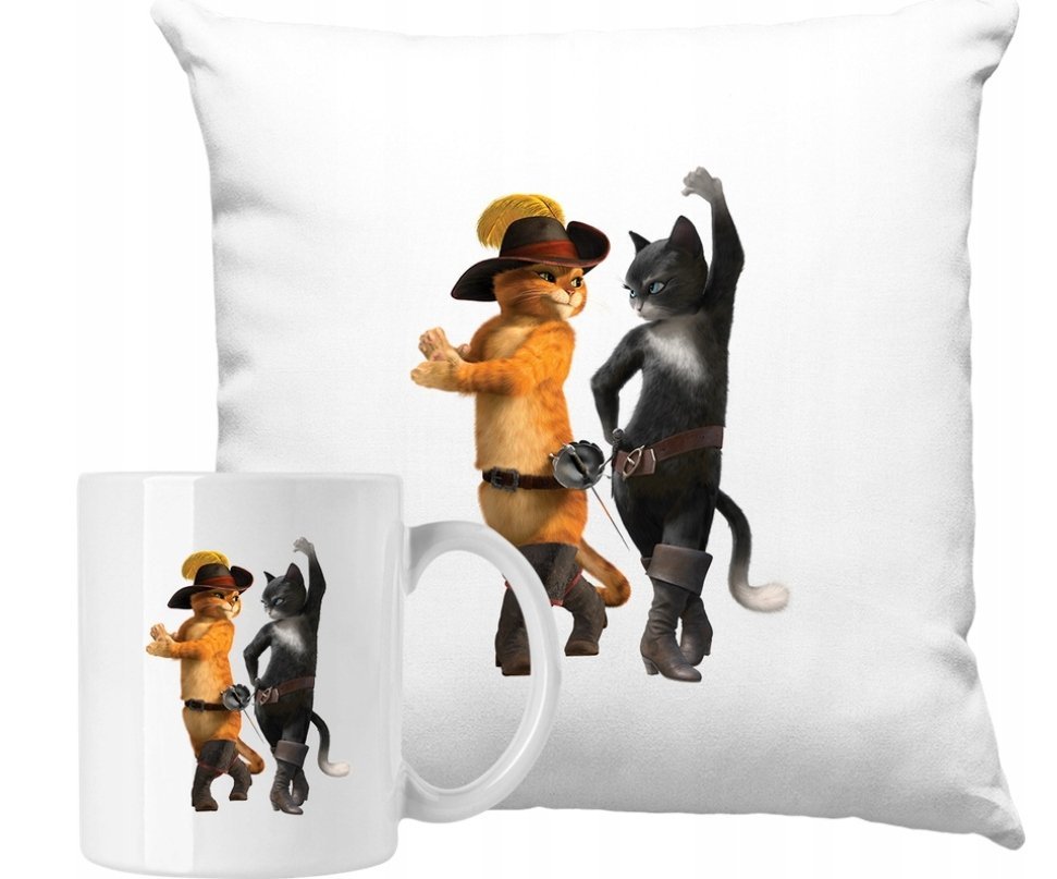 ZESTAW PODUSZKA + KUBEK Kot W Butach Shrek Pomysł Na Prezent +IMIĘ