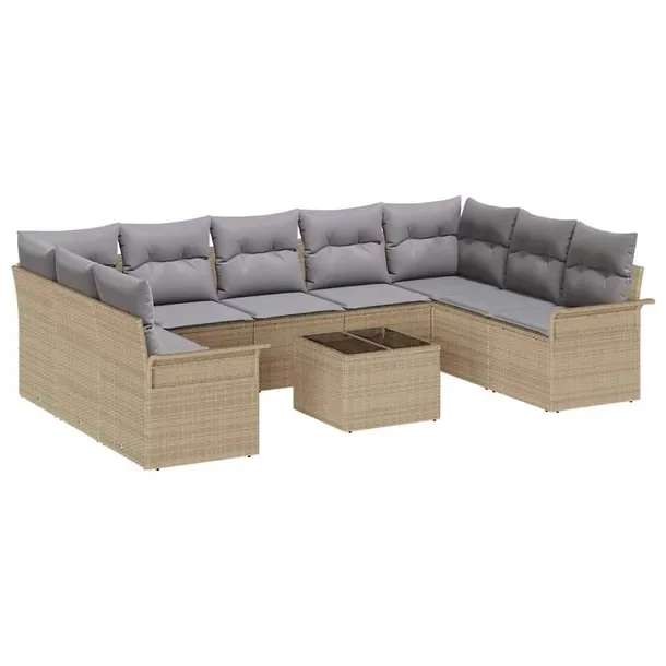 Zestaw Sof Modularnych do Ogrodu, Polirattan, Beżowy, 10 Elementów