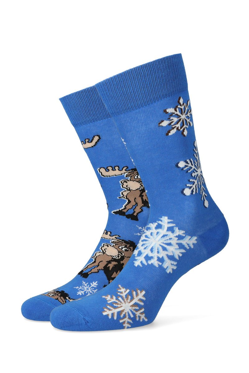 Lancerto, Skarpety niebieskie świąteczne w renifery i śnieżynki, rozmiar 40/43