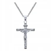 Łańcuszki - Naszyjnik łańcuszek srebrny krzyżyk z Jezusem INRI - miniaturka - grafika 1
