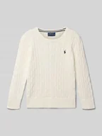 Swetry dla chłopców - Sweter z dzianiny ze ściegiem warkoczowym i wyhaftowanym logo - miniaturka - grafika 1