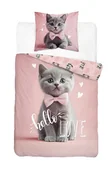 Pościel dla dzieci - Pościel młodzieżowa 160x200 różowa z kotkiem i napisem hello LOVE - Cotton Junior Collection - miniaturka - grafika 1