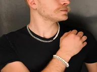 Zestawy biżuterii dla kobiet - Męski naszyjnik, 2 bransoletki ze srebra i pereł - komplet modnej biżuterii - miniaturka - grafika 1
