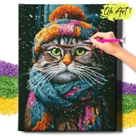 Zabawki kreatywne - DIAMOND PAINTING 5D z RAMĄ Kot Haft Diamentowy Duży Kot w czapce Mozaika 40x50 cm - miniaturka - grafika 1