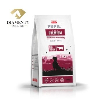 Karma sucha dla psa PUPIL FOODS Premium Adult Medium & Large, bogata w wołowinę, 12 kg