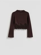 Bluzki damskie - Reserved - Bluzka z koronką - ciemnobrązowy - miniaturka - grafika 1