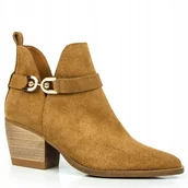 Botki damskie - Rude botki kowbojki CARINII B8875-P09 skóra zamszowa modne r.38 - miniaturka - grafika 1