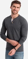 Koszulki męskie - Ombre Męski longsleeve z guzikami przy dekolcie - grafitowy V9 OM-LSCL-0107 S - miniaturka - grafika 1