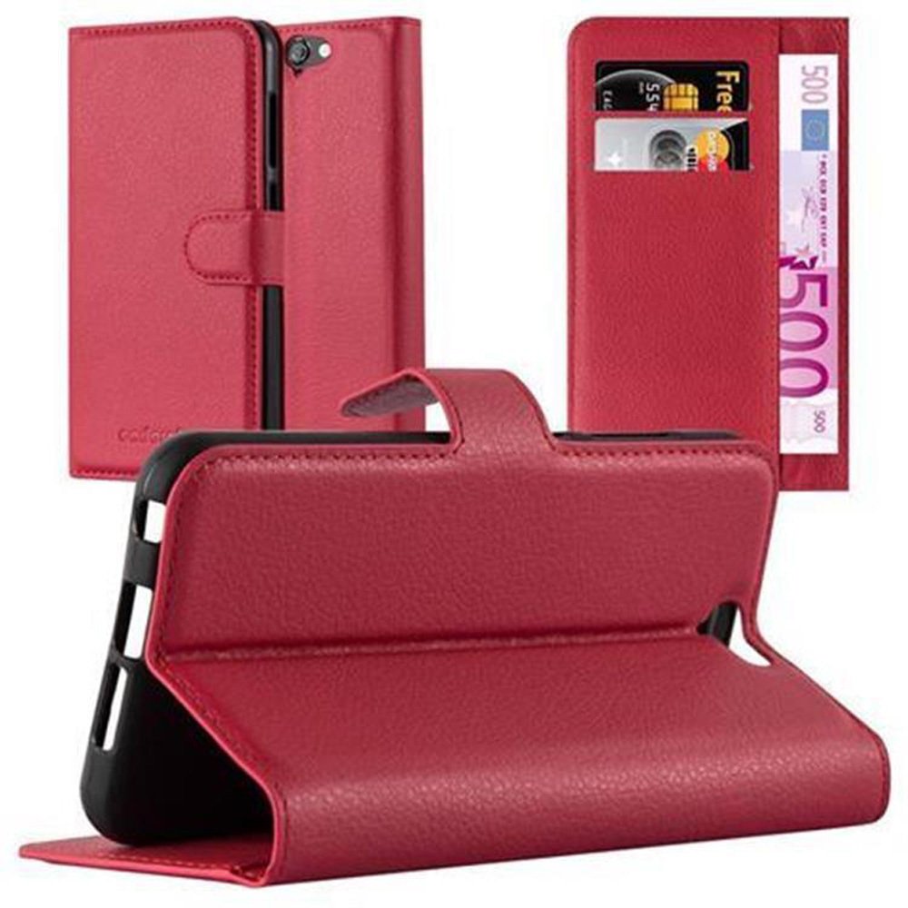 Etui Cadorabo do HTC ONE A9 w kolorze KARMIN RED Etui na telefon komórkowy z magnetycznym zamknięciem, funkcją podstawki i miejscem na kartę Etui Etui ochronne Etui z klapką w stylu książki