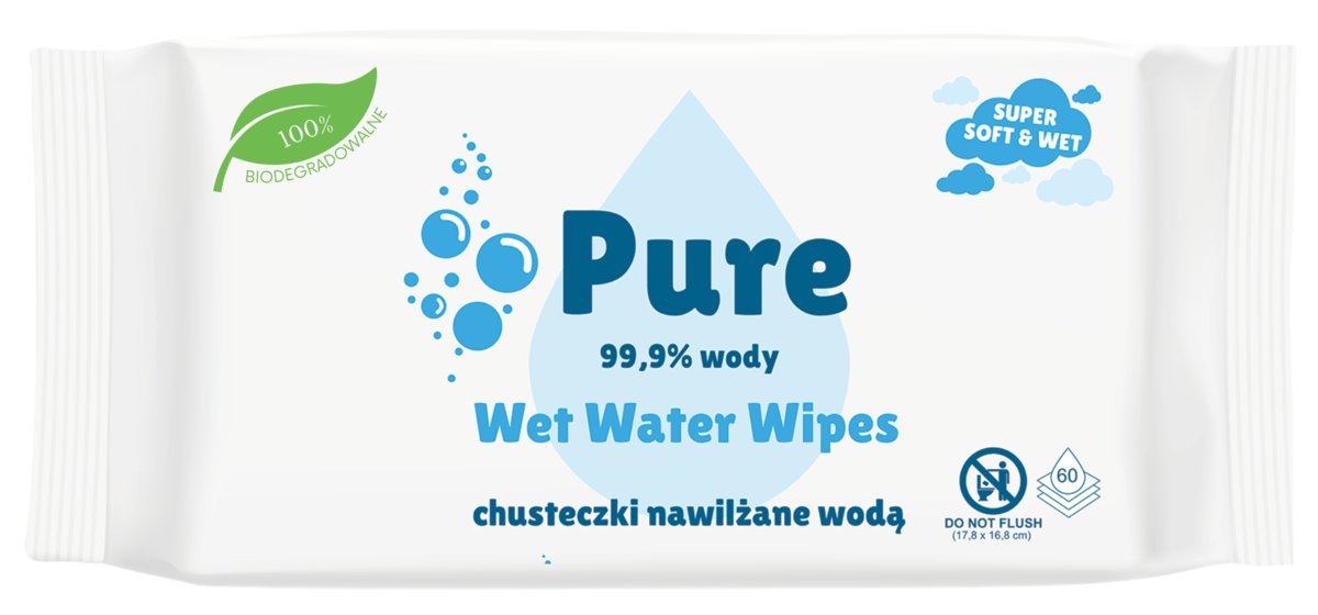 Chusteczki nawilżane 99,9% wody Pure Wet Water Wipes BIO 60 szt.