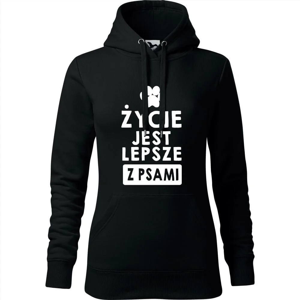 Damska Bluza Z Kapturem - Życie Jest Lepsze Z Psami Czarny Xs