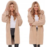 Płaszcze damskie - DŁUGA CIEPŁA ALPAKA Z BARANKIEM PŁASZCZ Z WEŁNĄ CIEPŁY ALPAKI Z KAPTUREM - miniaturka - grafika 1