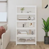 Regały - Regał na książki, biały, 80x35x154 cm, lite drewno sosnowe - miniaturka - grafika 1