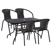 Meble ogrodowe - Komplet mebli ogrowowych stół 120 x 70 cm prostokątny i krzesła metalowe 4 szt. zestaw na balkon czarny - miniaturka - grafika 1