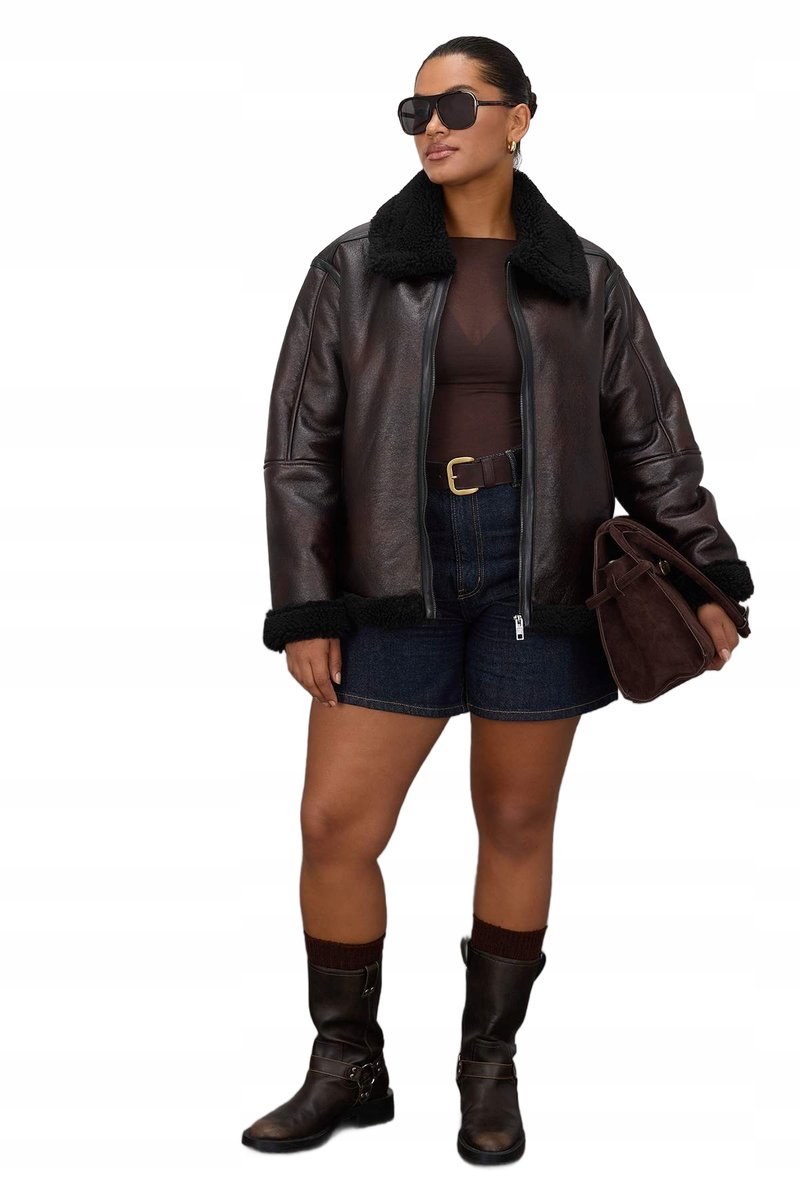 TRENDYOL PLUS SIZE KURTKA DAMSKA SKÓRZANA BRĄZOWA Z FUTERKIEM 48 1OPA