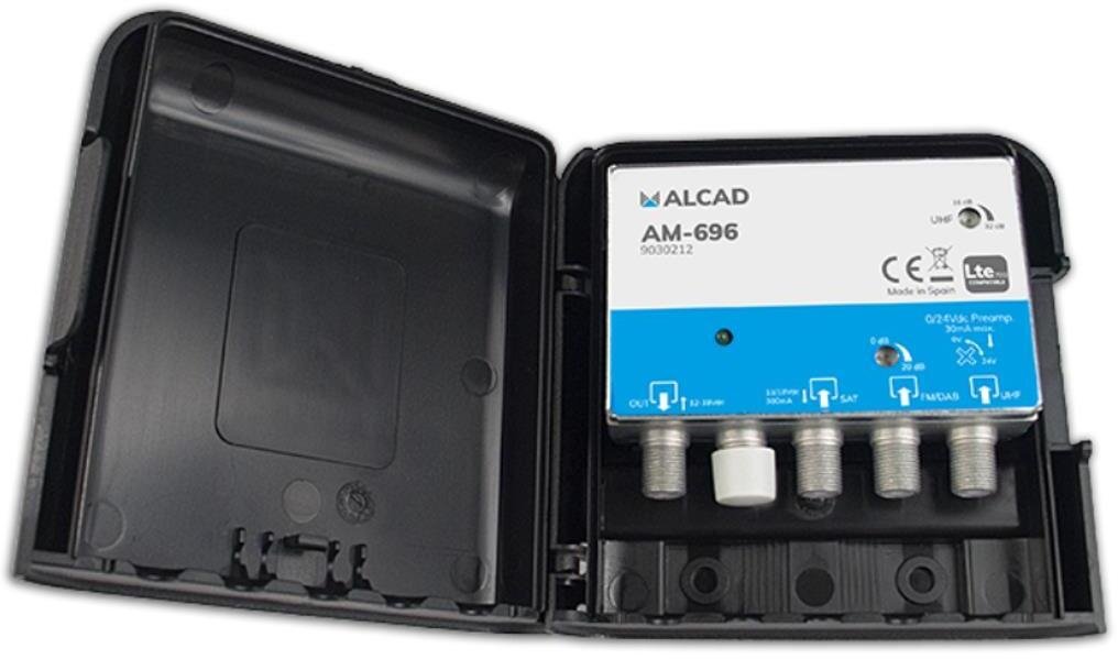 Alcad Wzmacniacz szerokopasmowy do masztów AM-696 12V 32dB UHFVHF/BIIIFMSAT