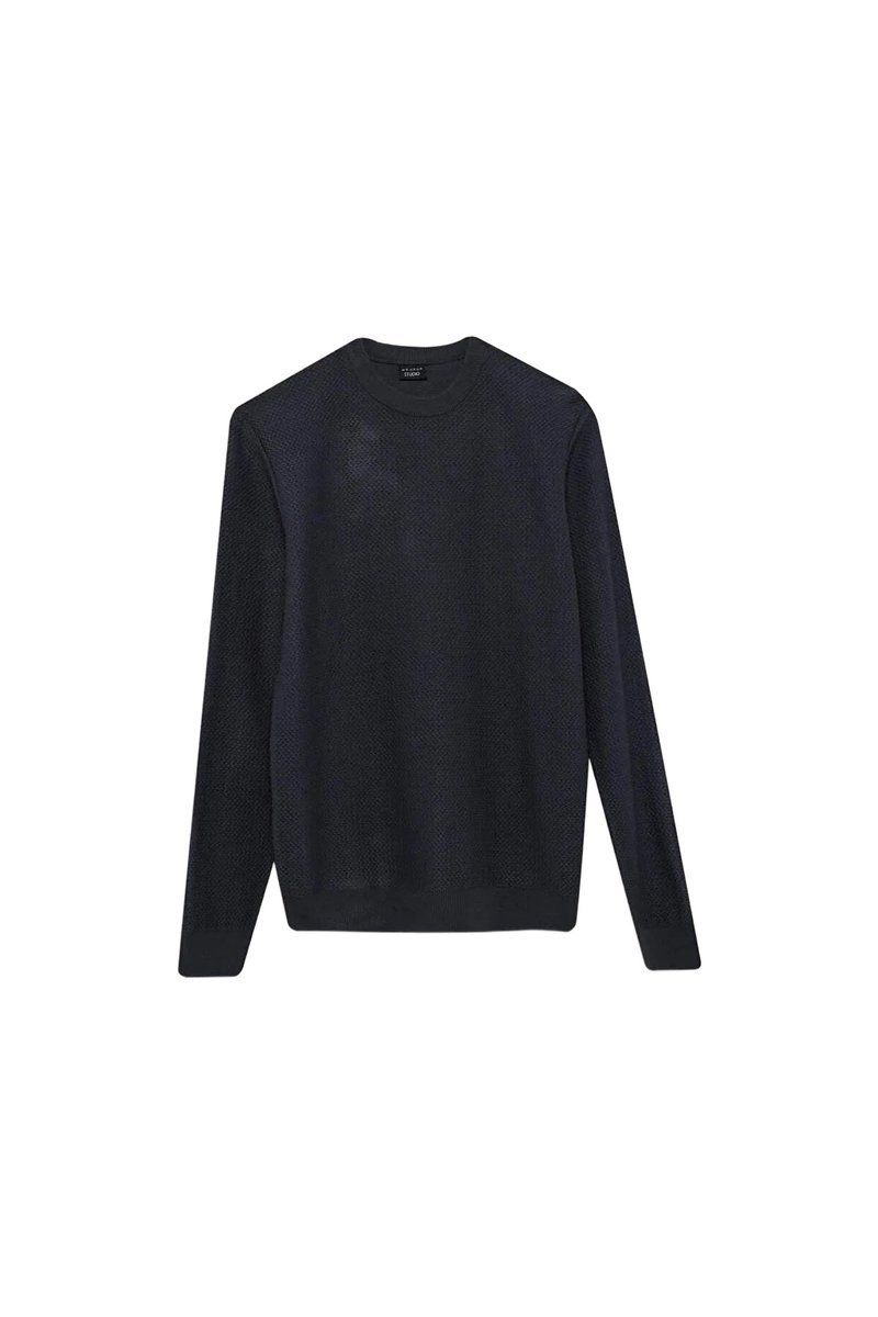 DEFACTO SWETER MĘSKI GRANATOWY OKRĄGŁY DEKOLT FAKTURA L 5DA