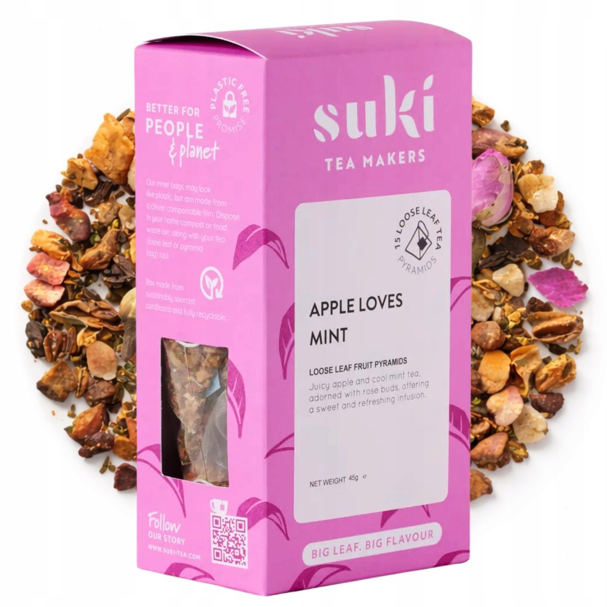 Herbata owocowa jabłko mięta Suki Tea Apple Loves Mint 80 g bez kofeiny sypana