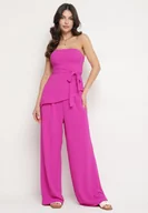 Komplety damskie - Fioletowy Komplet Bluzka z Asymetrycznym Dołem i Szerokie Spodnie Ralavinea - miniaturka - grafika 1