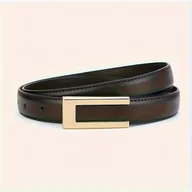 Paski - TEMU Damski pasek - Stylowy i smukły design, z złotą klamrą, dostępny w jasnobrązowym i czarnym kolorze, idealny do jeansów, garniturów i na co dzień - miniaturka - grafika 1