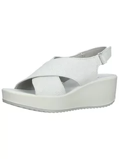 Sandały damskie - Imac Skórzane sandały w kolorze białym na koturnie - grafika 1
