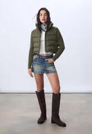 Kurtki damskie - Stradivarius Kurtka puchowa z rękawami trykotowymi Khaki XL - miniaturka - grafika 1