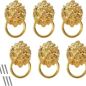 Zawiasy, okucia i inne akcesoria - szt. uchwytów do szuflady szafki w stylu vintage z głową lwa, ze stopu cynku, ze śrubami, drewniane pudełko, złoty - miniaturka - grafika 1