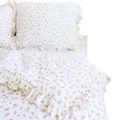 Pościel - Pościel Muślinowa Z Falbanką Komplet Zestaw 140X200 Cm Czerwone Kwiatki + Poduszka 70X80 Cm - miniaturka - grafika 1