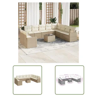 The Living Store 11-cz. zestaw mebli ogrodowych z poduszkami - beżowy - polirattan - Sofa Ogrodowa - Sofy ogrodowe - miniaturka - grafika 1