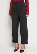 Spodnie damskie - Ciemnoszare Spodnie Szerokie Garniturowe w Delikatne Prążki Baneira - miniaturka - grafika 1