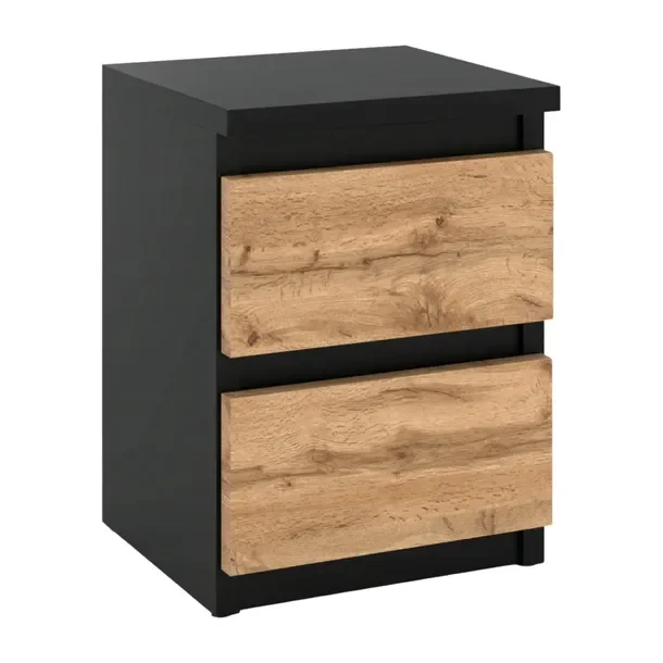 Szafka Nocna Czarna Dąb Wotan 30 Cm 2 Szuflady Stolik Rtv Do Sypialni Loft