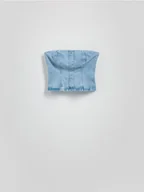 Koszulki i topy damskie - Reserved - Krótki jeansowy top - niebieski - miniaturka - grafika 1