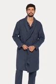 Szlafroki męskie - Męski flanelowy szlafrok JAVIER L Ciemnoniebieski - miniaturka - grafika 1