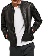Kurtki męskie - Pepe Jeans Męska kurtka skórzana Cooper, czarna, L, Czarny - miniaturka - grafika 1