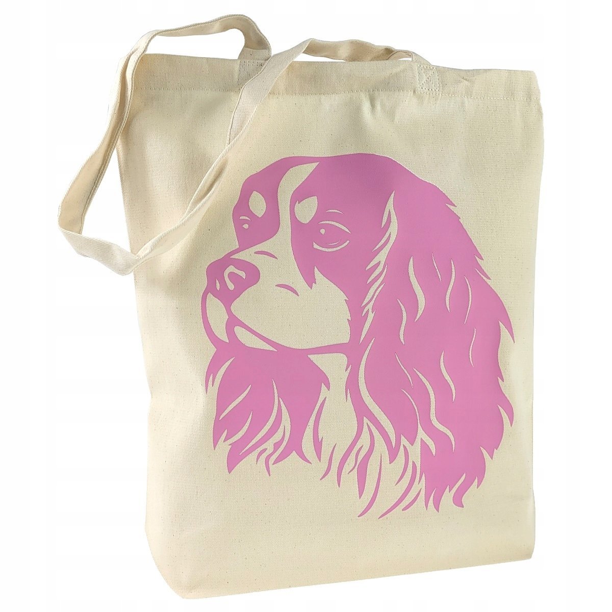 TORBA bawełniana ecru 220g z nadrukiem pies CAVALIER róż torebka na zakupy