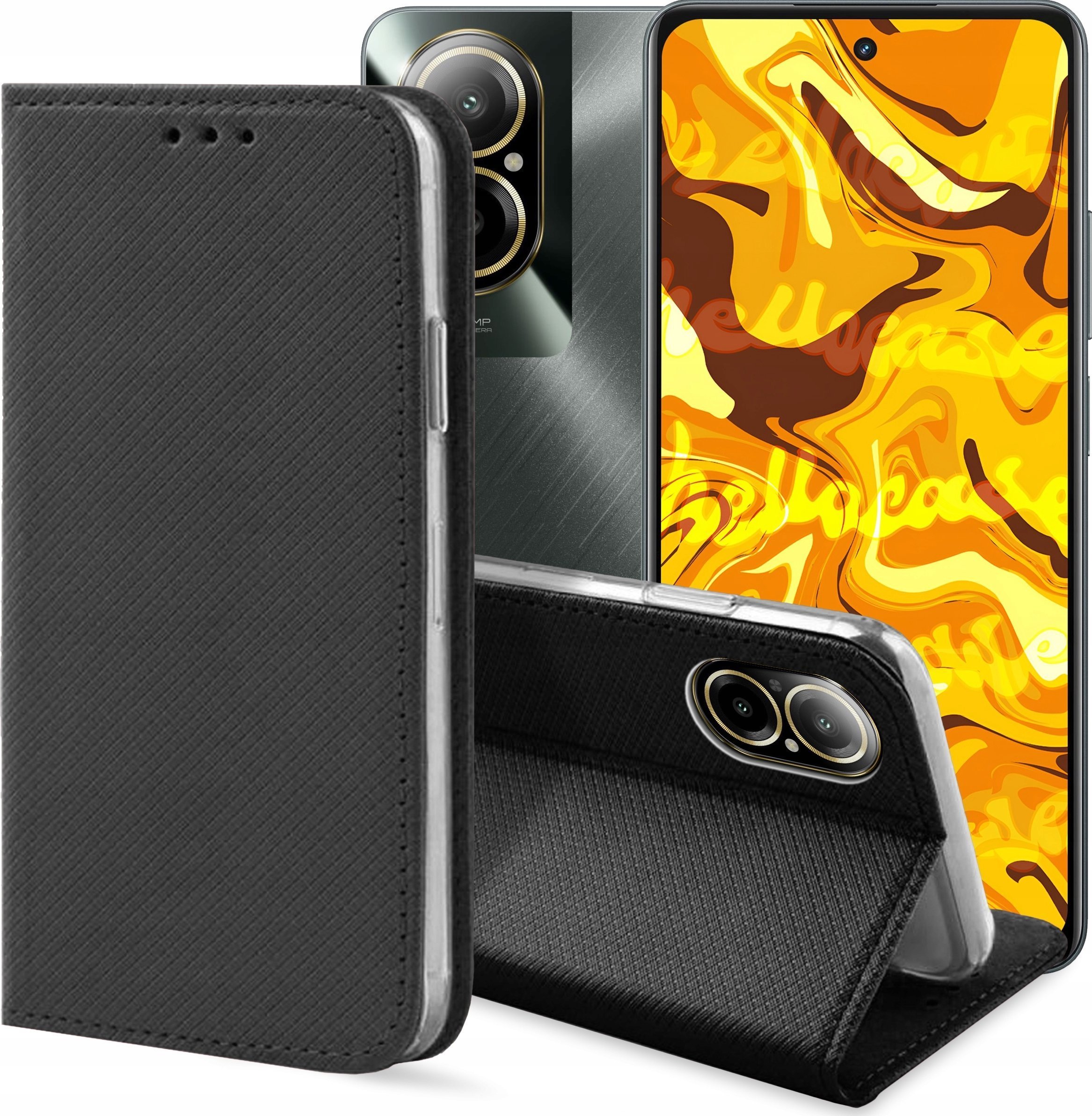 Hello Case ETUI Z KLAPKĄ DO REALME C67 4G CZARNE ZAMYKANE MAGNETYCZNE KABURA FUTERAŁ