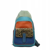 Torebki damskie - Plecak na jedno ramię skórzany kolorowy damski kieszenie ze skrawków OLIVKA - miniaturka - grafika 1