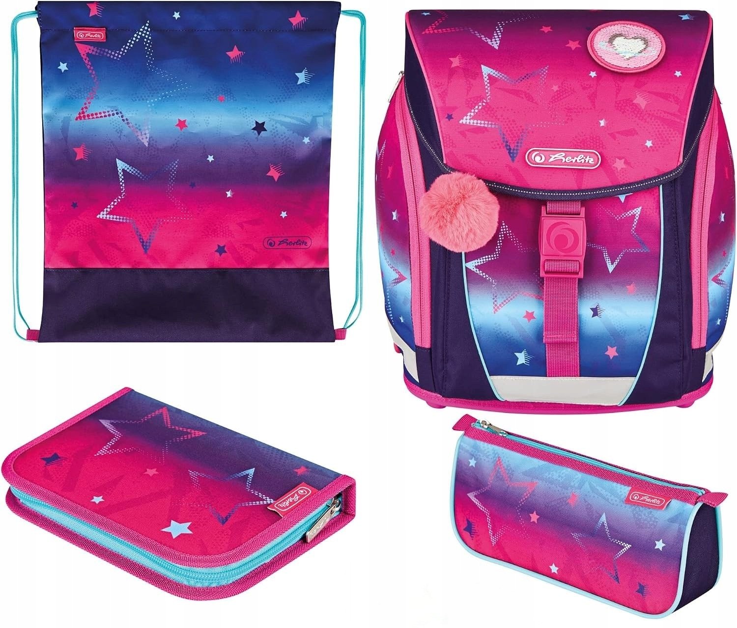 Herlitz Filolight Plus Pink Stars Zestaw Szkolny Plecak Różowy Fioletowy