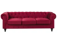 Sofy i kanapy - Beliani Sofa 3-osobowa welurowa czerwona CHESTERFIELD - miniaturka - grafika 1