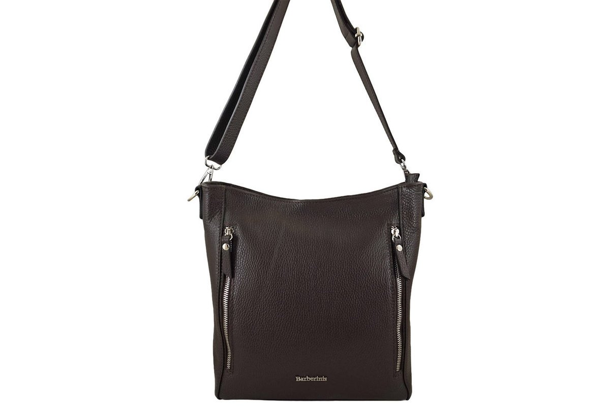 Praktyczna skórzana torebka na ramię - Brązowa ciemna