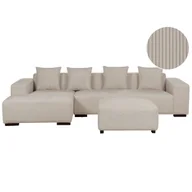 Narożniki - BELIANI Narożnik prawostronny z otomaną beżowy sztruksowy 4-osobowy sofa narożna z dodatkowymi poduszkami nowoczesny design - miniaturka - grafika 1